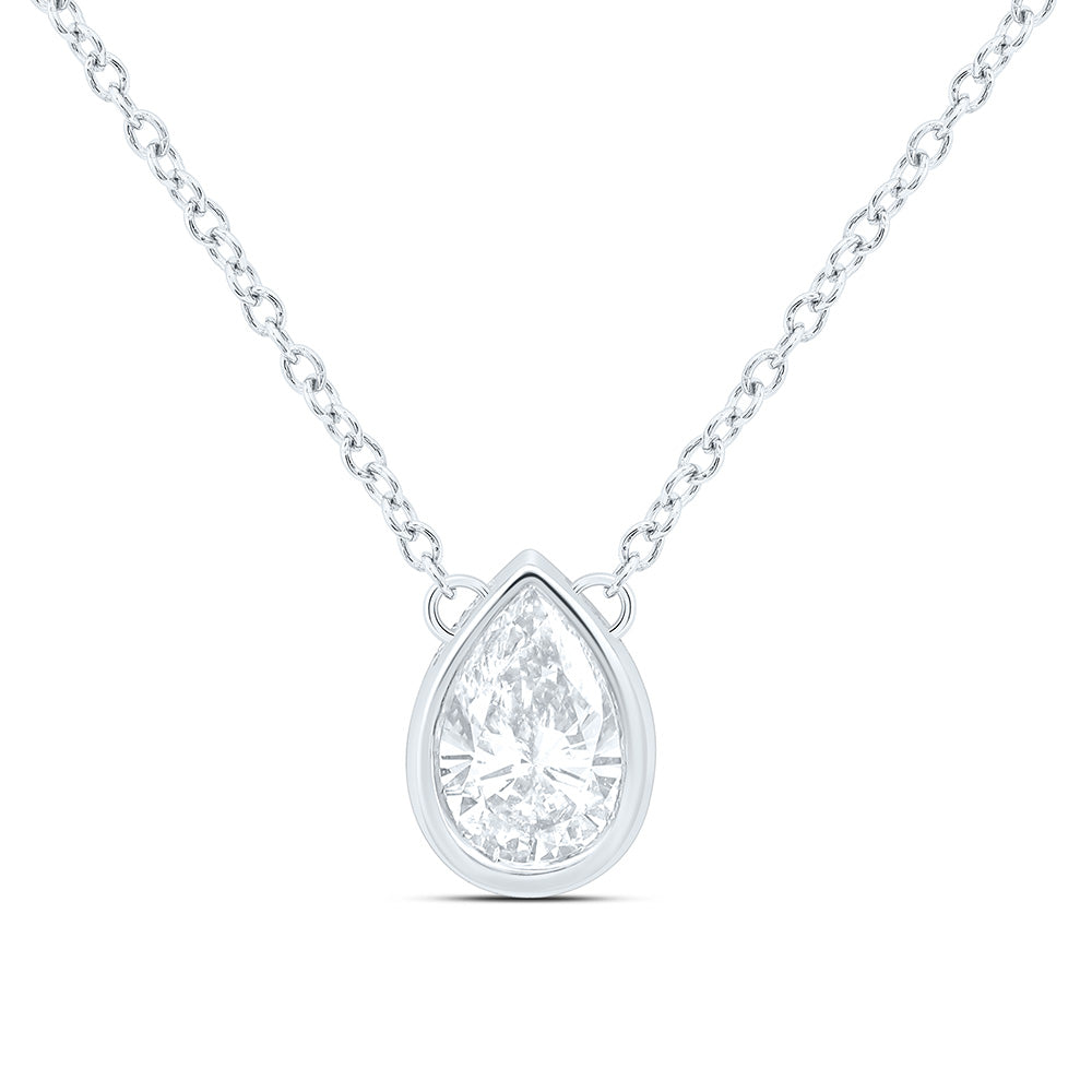 10K Yellow Or White Gold 1/2 Cttw Lab Grown Diamond Bezel Pear Chain Necklace (18 Inch)