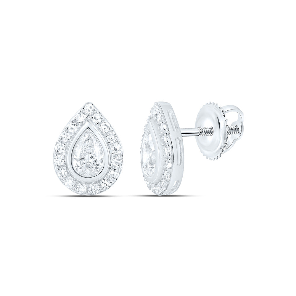Sterling Silver 3/4 Cttw Lab Grown Diamond Pear Bezel Earring