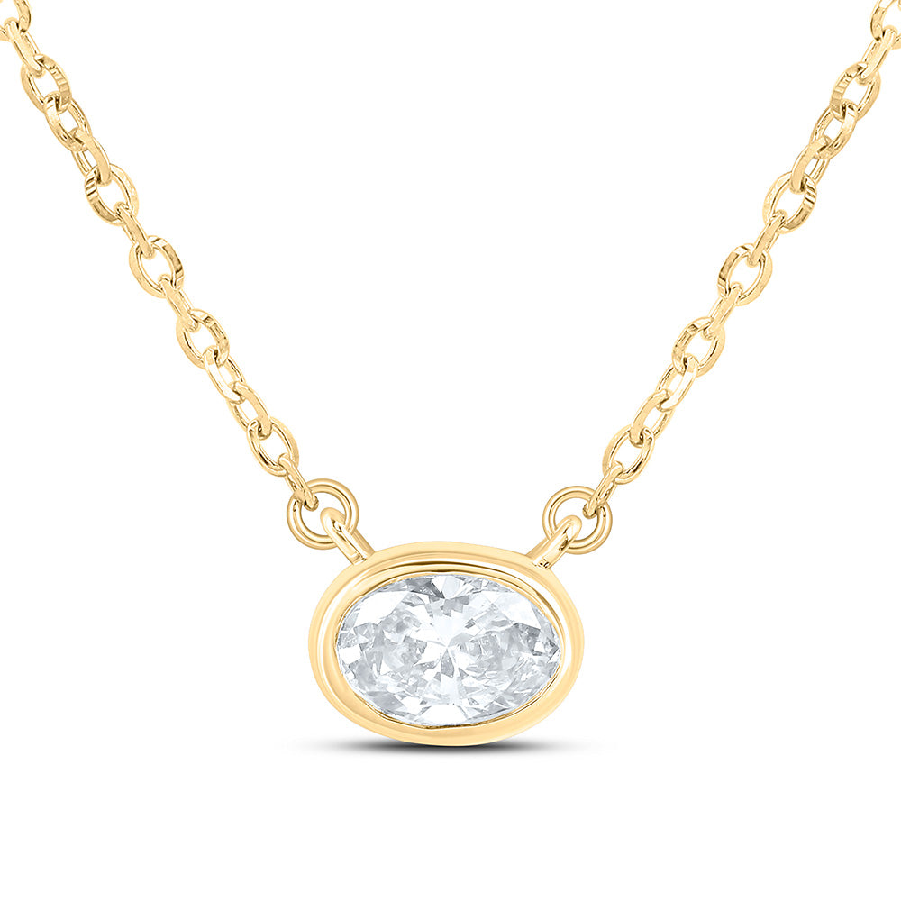 Sterling Silver 1/4 Cttw Lab Grown Diamond Bezel Oval Chain Necklace (18 Inch)