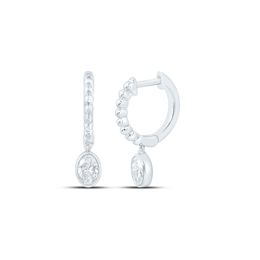 Sterling Silver 1 Cttw Lab Grown Diamond Bezel Oval Dangling Earring