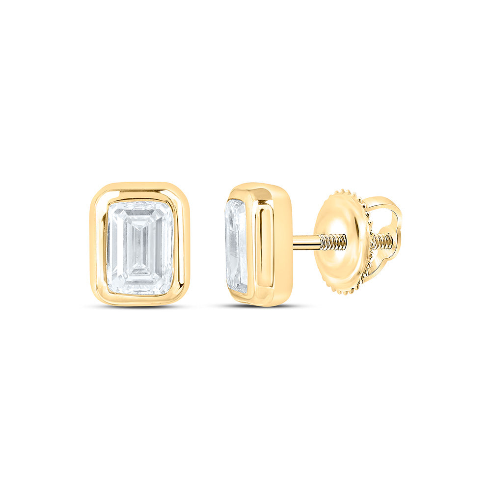 10K Yellow Or White Gold 1 Cttw Lab Grown Diamond Emerald Bezel Solitaire Stud Earring