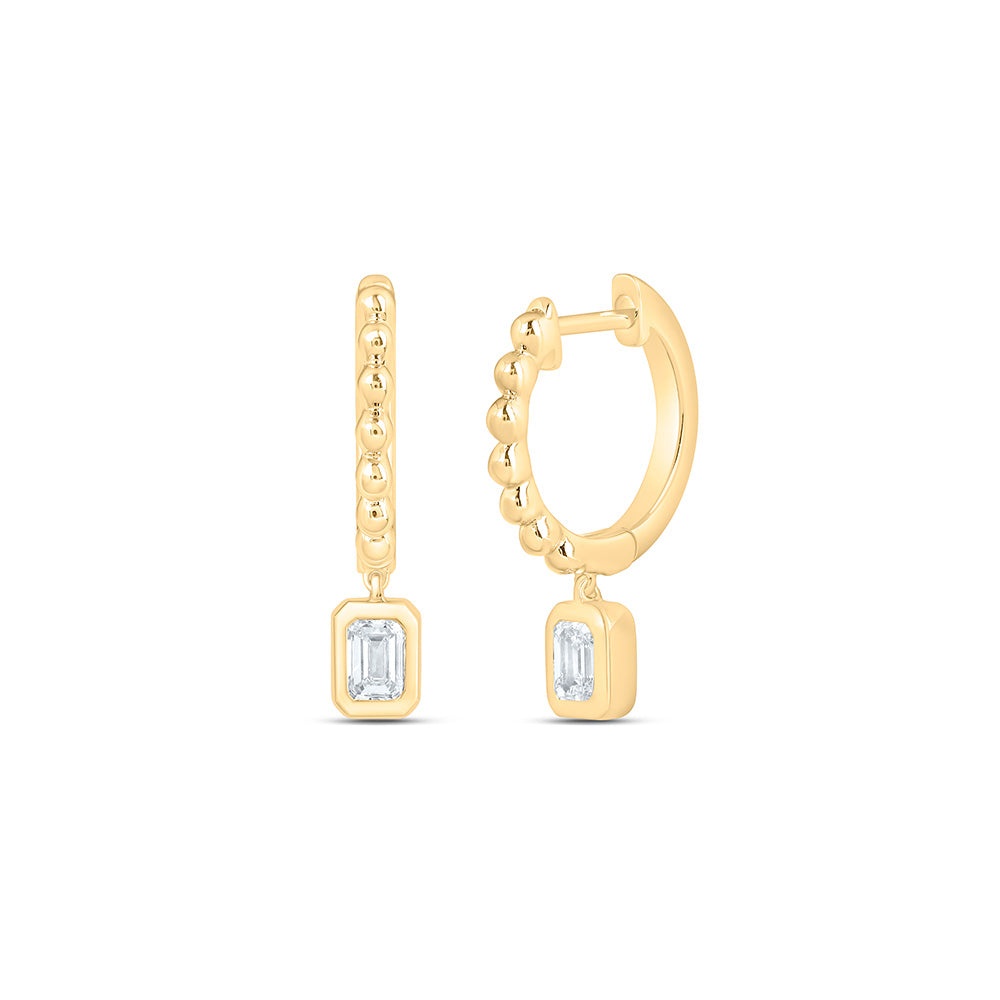 Sterling Silver 1/2 Cttw Lab Grown Diamond Emerald Bezel Dangling Earring
