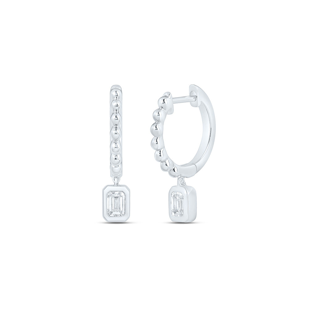 Sterling Silver 1/2 Cttw Lab Grown Diamond Emerald Bezel Dangling Earring