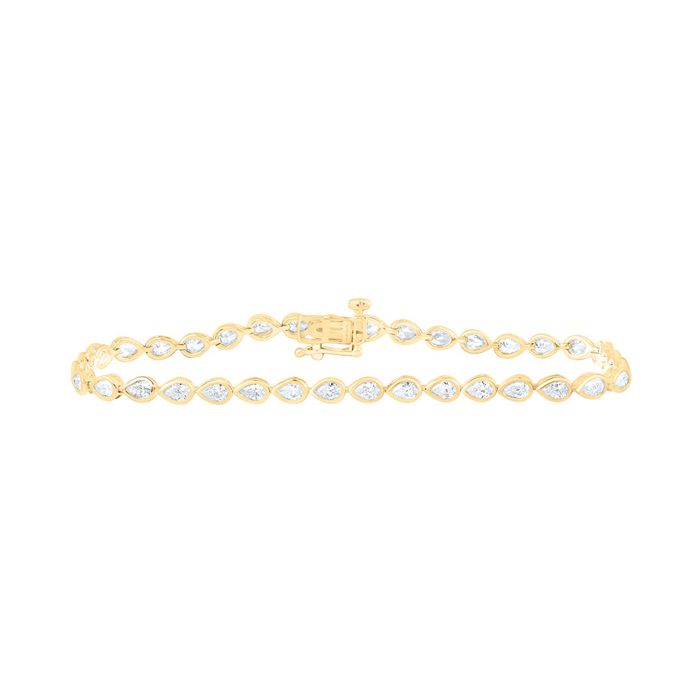 10K Yellow Or White Gold 3 Cttw Lab Grown Diamond Pear Bezel Bracelet (7 Inch)