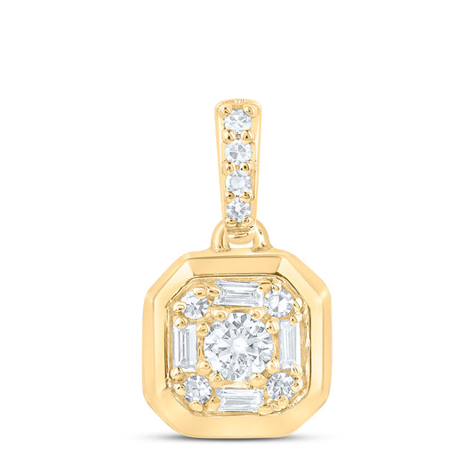 Sterling Silver Yellow Tone 1/4 Cttw Lab Grown Diamond Octagon Charm Pendant