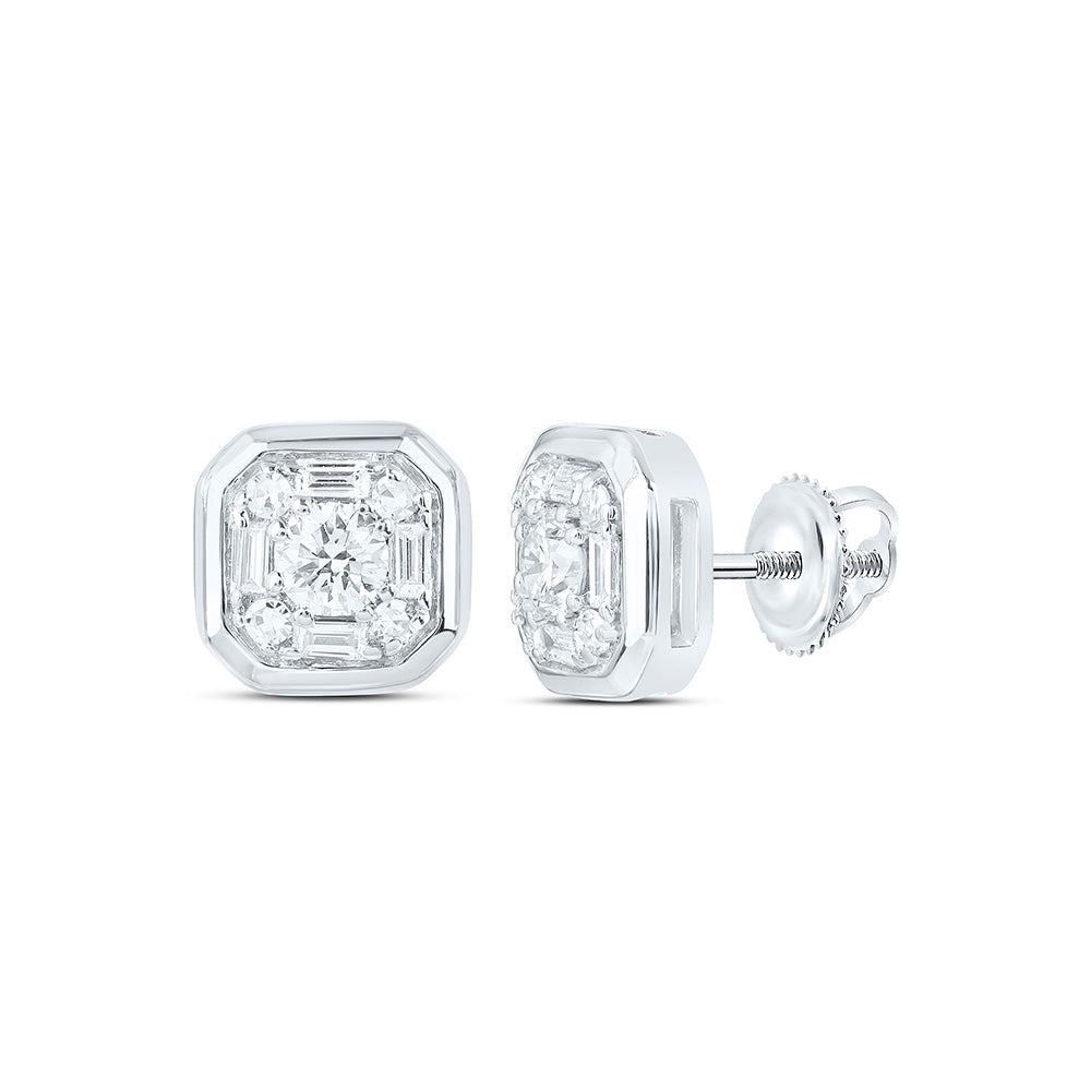 Sterling Silver 3/8 Cttw Lab Grown Diamond Octagon Earring