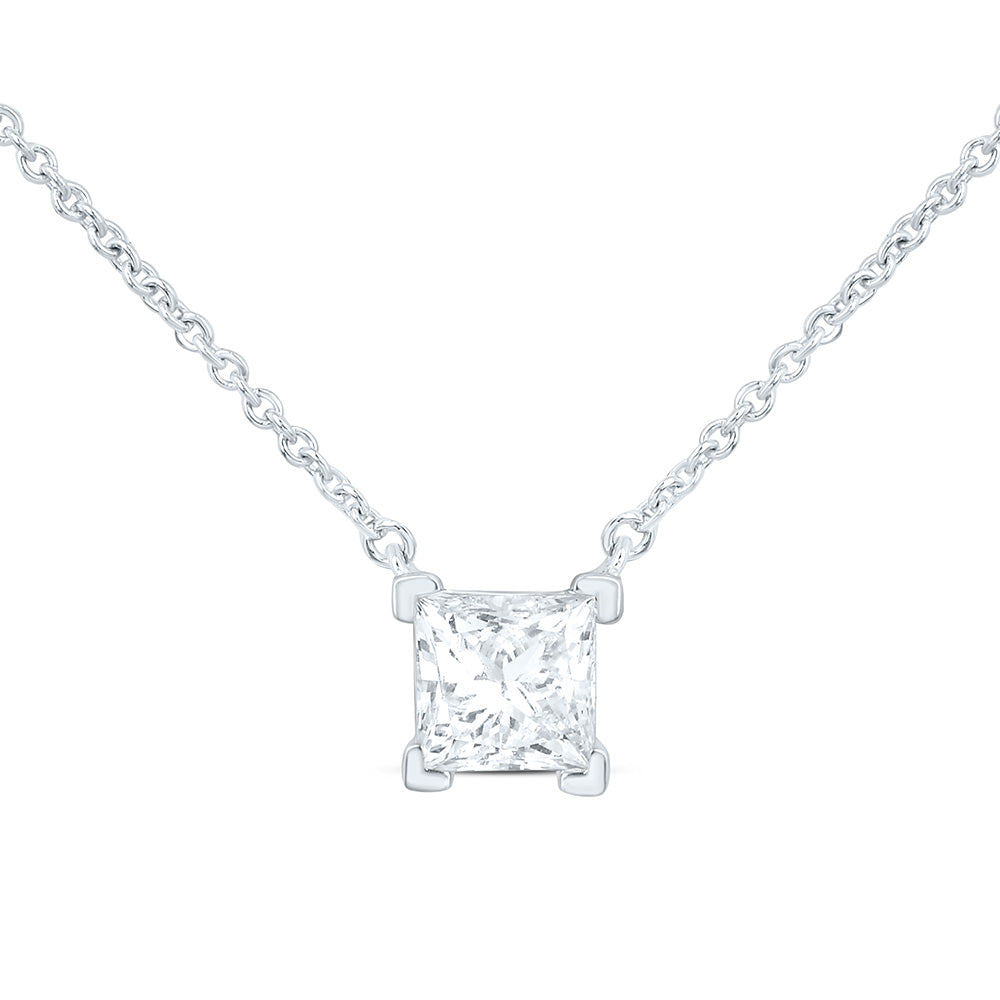 10K Yellow Or White Gold 3/4 Cttw Lab Grown Diamond Princess Chain Necklace (18 Inch)