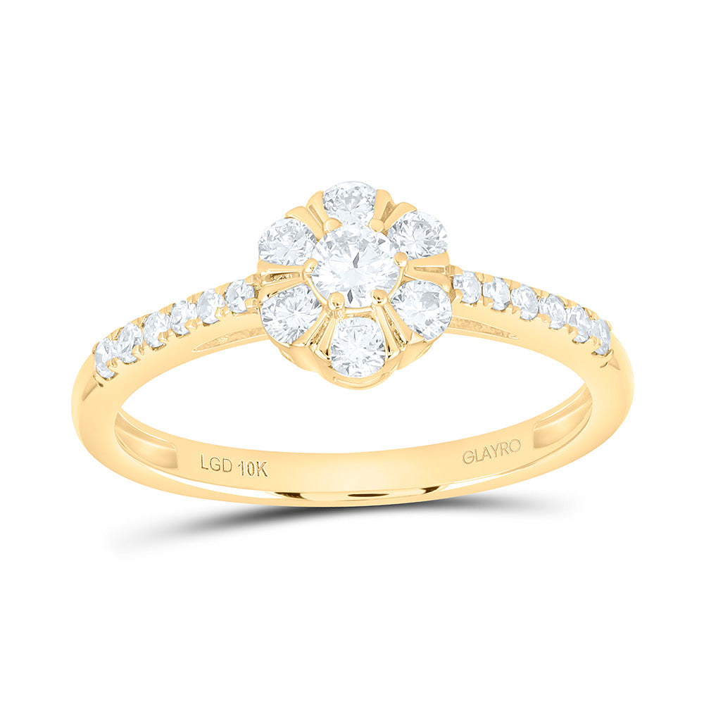 10K Yellow Or White Gold 1/2 Cttw Lab Grown Diamond Flower Ring