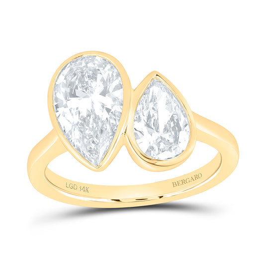 14K Yellow Gold 3 Cttw Lab Grown Diamond Pear Bezel Cuff Ring