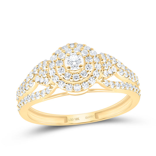 10K Yellow Or White Gold 3/4 Cttw Lab Grown Diamond Round Double Halo Engagement Ring