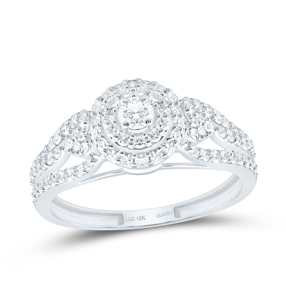 10K Yellow Or White Gold 3/4 Cttw Lab Grown Diamond Round Double Halo Engagement Ring