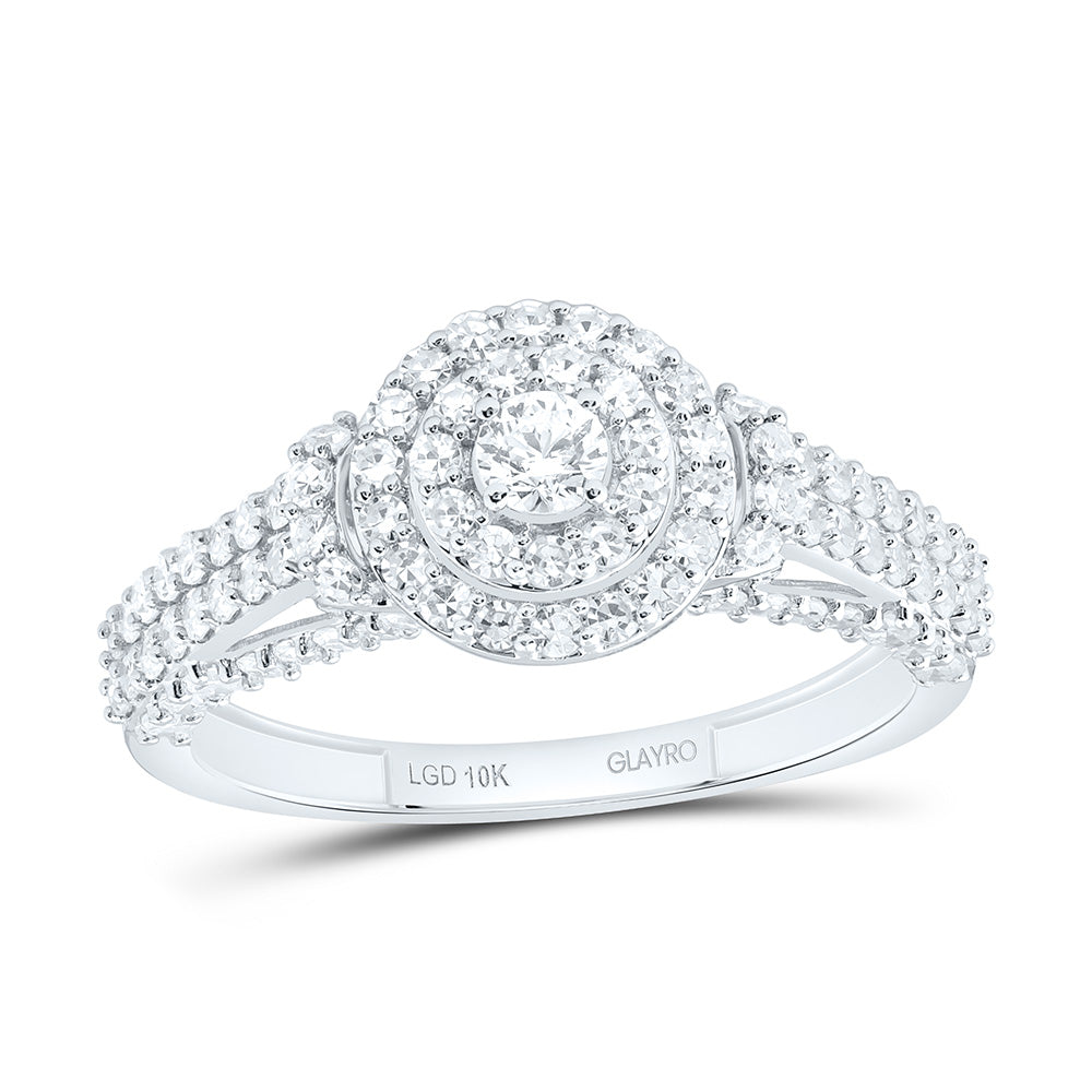 10K Yellow Or White Gold 7/8 Cttw Lab Grown Diamond Round Double Halo Engagement Ring