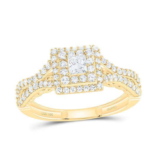 10K Yellow Or White Gold Or Sterling Silverr 3/4 Cttw Lab Grown Diamond Square Double Halo Engagement Ring