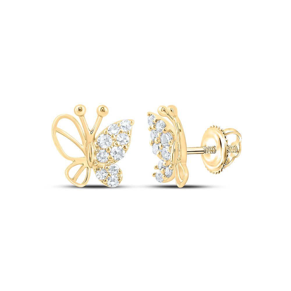 Sterling Silver Yellow Tone 1/8 Cttw Lab Grown Diamond Butterfly Earring