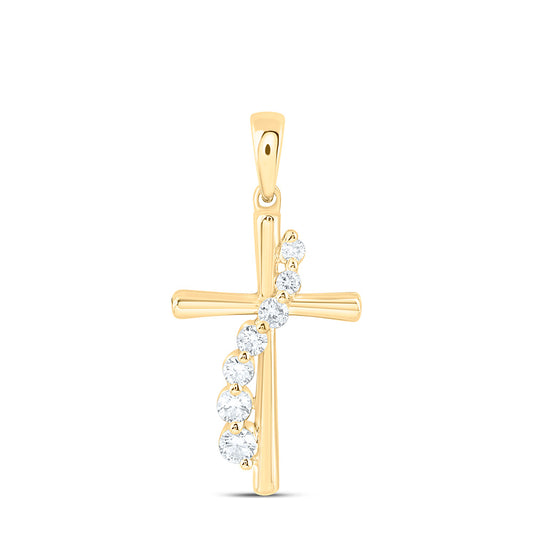 Sterling Silver Yellow Tone 1/4 Cttw Lab Grown Diamond Cross Charm Pendant
