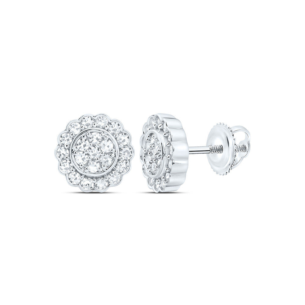 Sterling Silver 1/3 Cttw Lab Grown Diamond Round Flower Earring