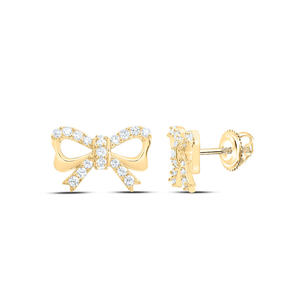 Sterling Silver Yellow Tone 1/4 Cttw Lab Grown Diamond Bow Earring