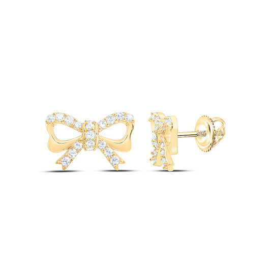 Sterling Silver Yellow Tone 1/4 Cttw Lab Grown Diamond Bow Earring