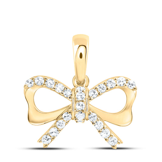 Sterling Silver Yellow Tone 1/5 Cttw Lab Grown Diamond Bow Charm Pendant