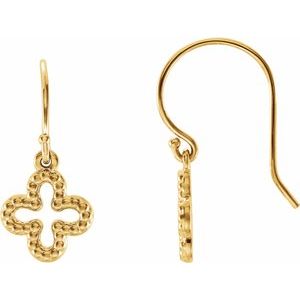 14K Yellow Gold 21 X 9.6 Mm Pair Backless Polished Beaded Clover Earrings