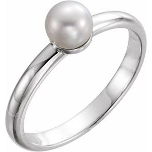 14K White Gold Cultured White Freshwater Pearl Pearl 5.5-6.0 Mm Polished Cultured White Freshwater Pearl Ring Size 7