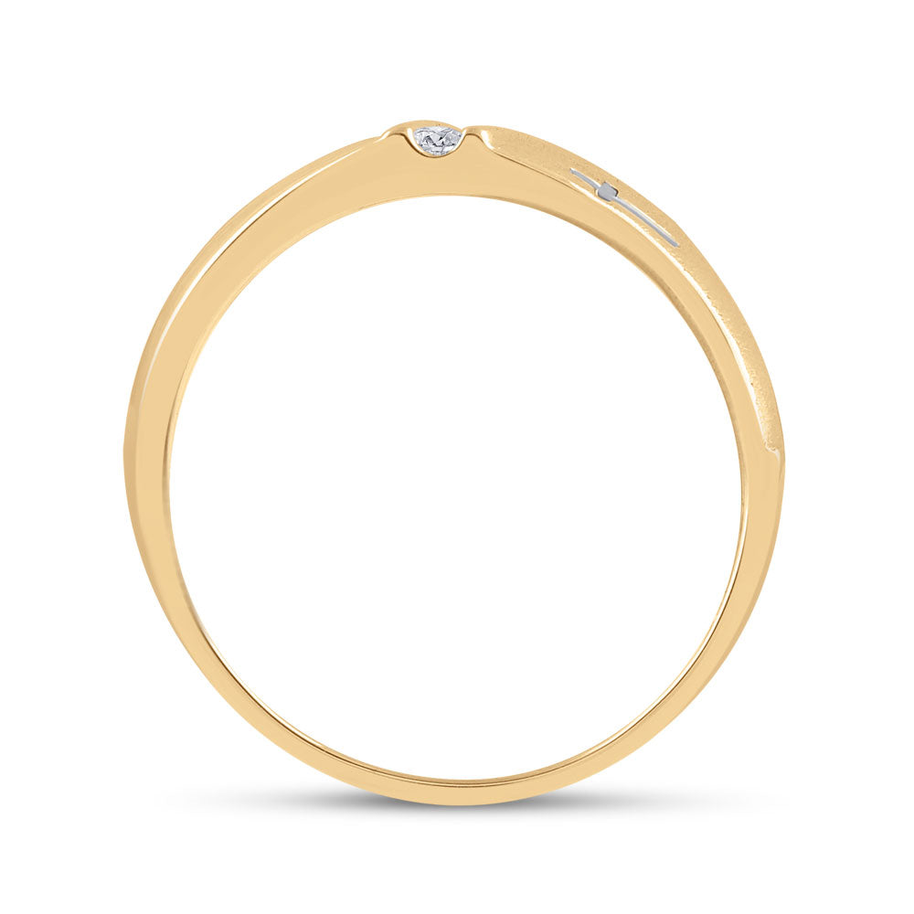 10K Yellow Gold Mens Round Diamond Single Row Cross Wedding Band 1/20 Cttw, Mens Size: 7-13