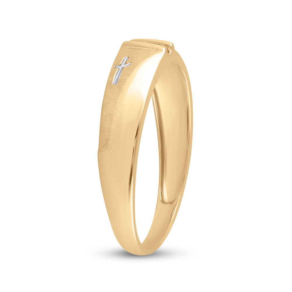 10K Yellow Gold Mens Round Diamond Single Row Cross Wedding Band 1/20 Cttw, Mens Size: 7-13