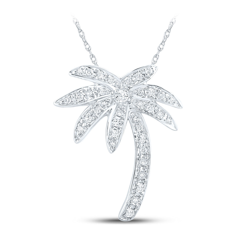 14K White Gold Womens Round Diamond Palm Tree Pendant 1/4 Cttw, Length: 0.87 In, Width: 0.72 In