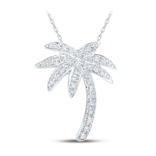14K White Gold Womens Round Diamond Palm Tree Pendant 1/4 Cttw, Length: 0.87 In, Width: 0.72 In