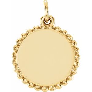14K Yellow Gold 18.3 X 13.8 Mm Polished Engravable Round Beaded Pendant