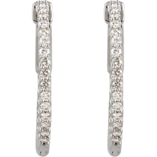 14K White Gold Round 23 Mm 1.7 Mm 1.4Mm Vs, F+ Pair Hinged Polished 3/4 Ctw Lab-Grown Diamond Inside-Outside Hoop Earrings