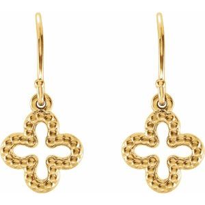 14K Yellow Gold 21 X 9.6 Mm Pair Backless Polished Beaded Clover Earrings