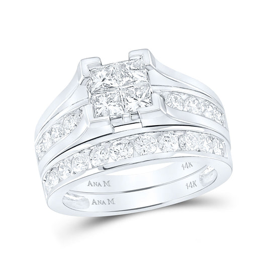 14K White Gold Princess Diamond Bridal Wedding Ring Band Set 2 Cttw, Womens Size: 5-10