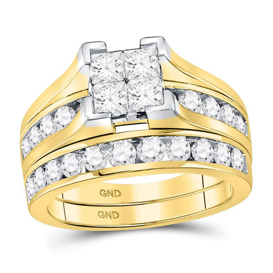 14K Yellow Gold Princess Diamond Bridal Wedding Ring Band Set 2 Cttw, Womens Size: 5-10