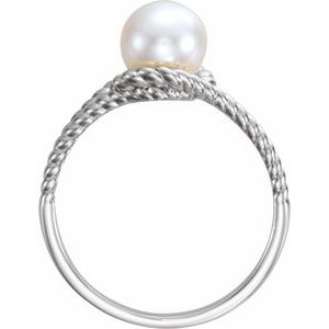 14K White Gold Cultured White Freshwater Pearl Pearl 7.0-7.5 Mm Polished Cultured White Freshwater Pearl Rope Ring Size 7