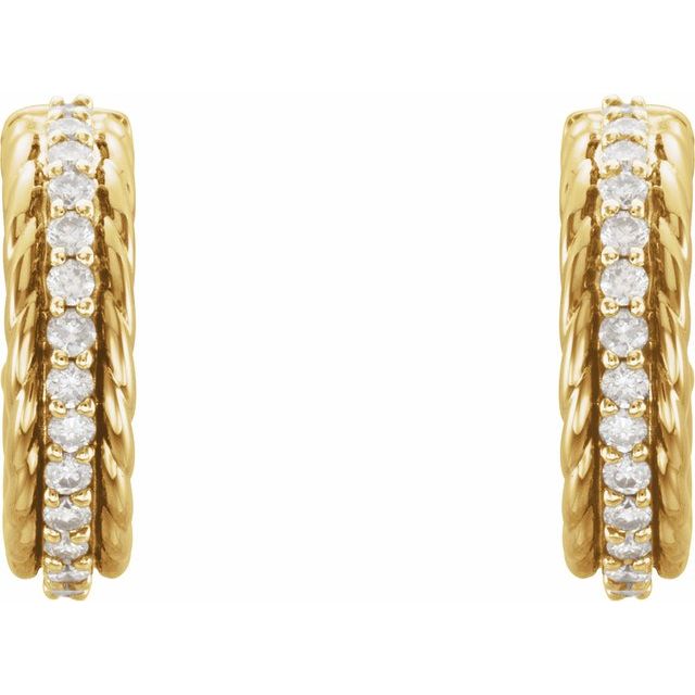 14K Yellow Gold 1 Mm Round Friction Back Polished 1/5 Ctw Natural Diamond Rope Hoop Earrings