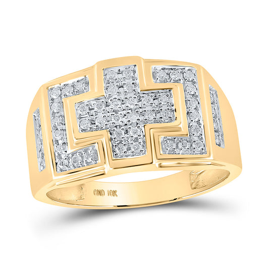 10K Yellow Gold Mens Round Diamond Cross Cluster Ring 1/3 Cttw, Mens Size: 7-13
