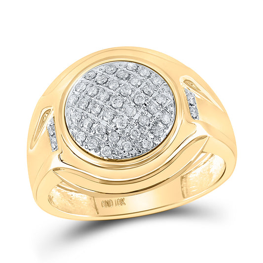 10K Yellow Gold Mens Round Diamond Circle Cluster Ring 1/3 Cttw, Mens Size: 7-13
