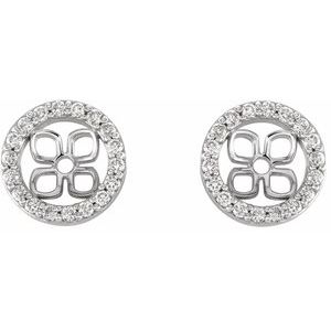 14K White Gold 5 Mm Pair Polished 1/8 Ctw Natural Diamond Halo-Style Earring Jackets