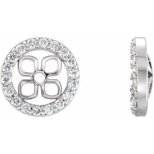 Platinum 4.5 Mm Pair Polished 1/10 Ctw Natural Diamond Halo-Style Earring Jackets