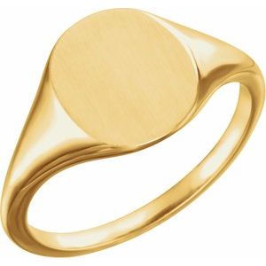 10K Yellow Gold Oval 11 X 9 Mm Brush Polished Signet Ring Size 7