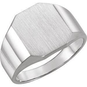 Sterling Silver 14 X 12 Mm Brush Polished Signet Ring Size 11