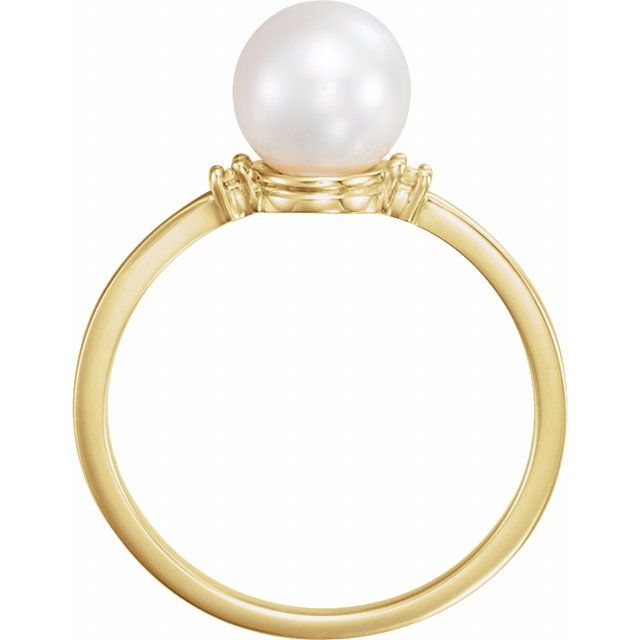 14K Yellow Gold 7 Mm Polished Cultured White Freshwater Pearl And .025 Ctw Natural Diamond Ring, Size 7