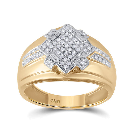 10K Yellow Gold Mens Round Diamond Offset Square Cluster Ring 1/3 Cttw, Mens Size: 7-13