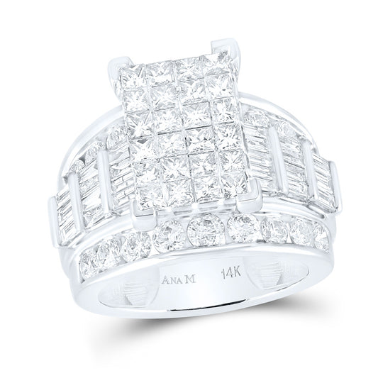 14K Yellow Or White Gold  Princess Diamond Cluster Bridal Wedding Engagement Ring 4 Cttw, Womens Size: 5-10