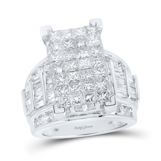 14K White Gold Princess Diamond Cluster Bridal Wedding Engagement Ring 5 Cttw, Womens Size: 5-10