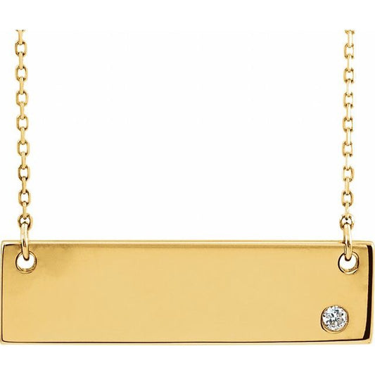 18K Yellow Gold-Plated Sterling Silver 28.1 X 8 Mm 17 In Polished .03 Ct Natural Diamond Engravable Bar Necklace