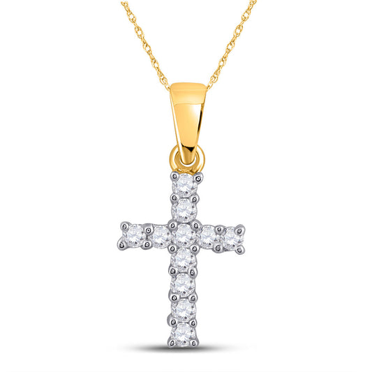 14K Yellow Gold Womens Round Diamond Cross Pendant 1/10 Cttw