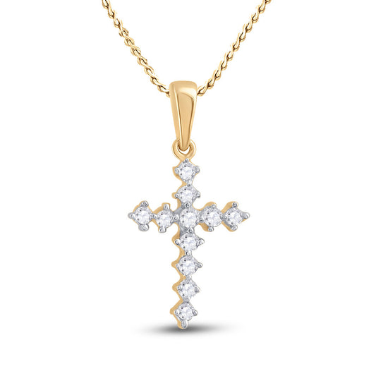 14K Yellow Gold Womens Round Diamond Cross Pendant 1/10 Cttw