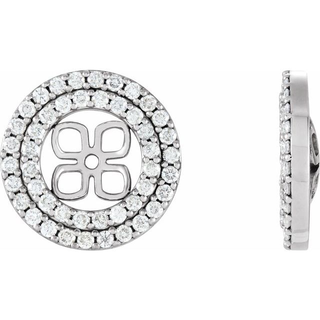 14K White Gold 8 Mm Polished 3/4 Ctw Natural Diamond Earring Jackets For Pearl Studs